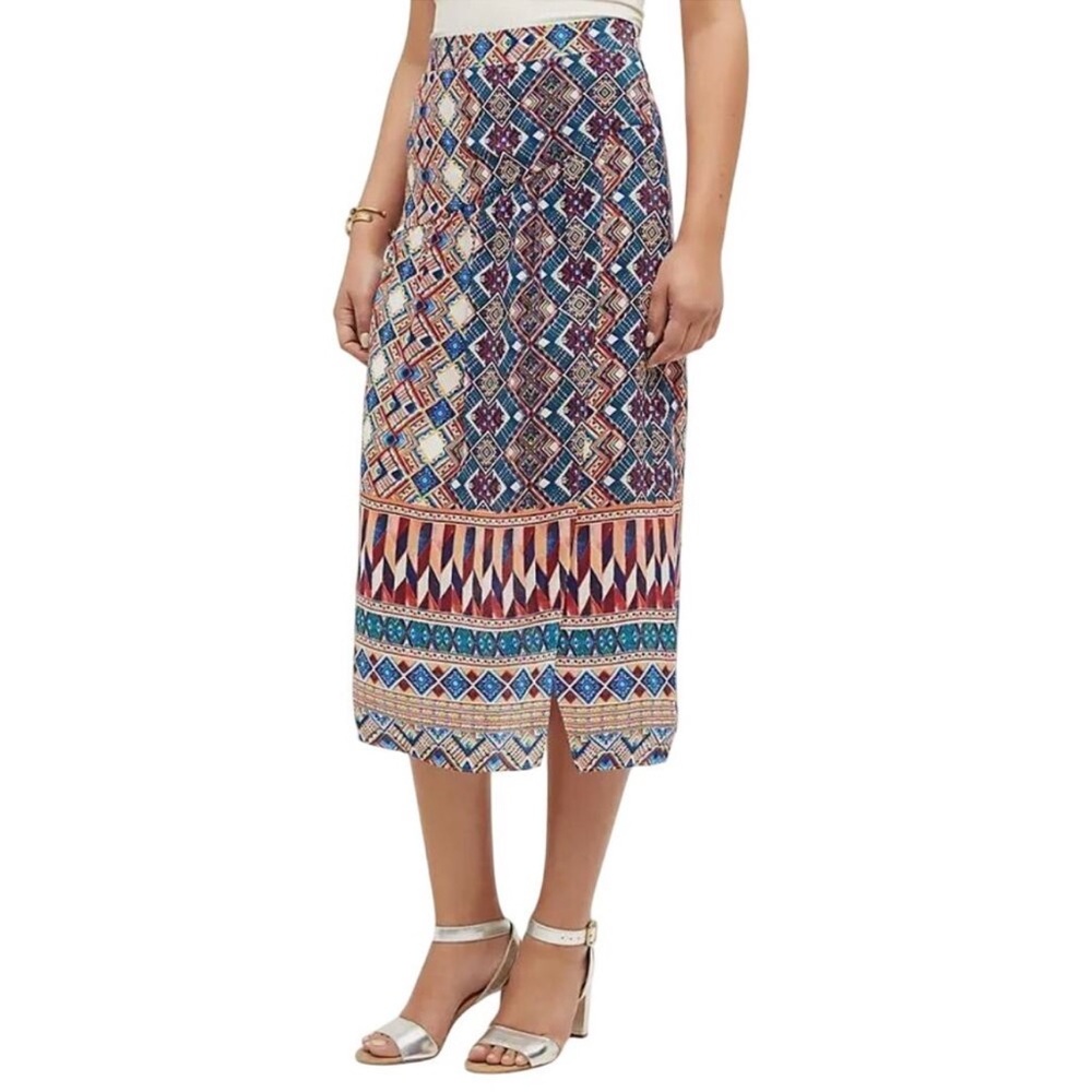 NWT HD in Paris Blue and Pink Midi Pencil Skirt